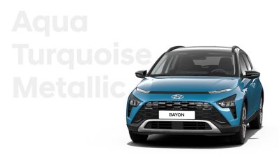 The different color options for the all-new Hyundai BAYON crossover SUV: Aqua Turquoise Metallic.