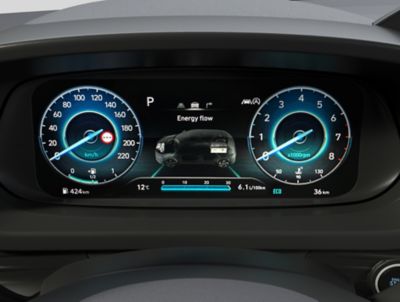 The brilliant 10.25” digital cluster inside of the all-new Hyundai BAYON compact crossover SUV.