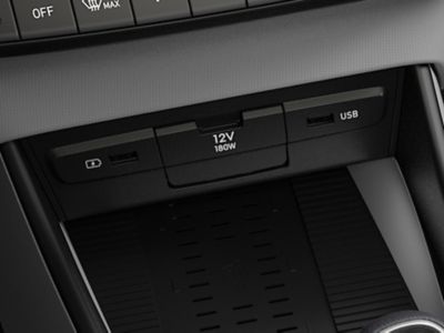 Various USB Ports in the centre console of the all-new Hyundai BAYON compact crossover SUV.