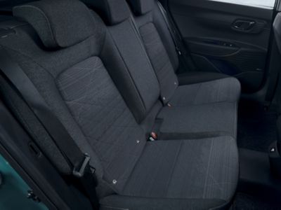 Interior view of the back seats inside the all-new Hyundai BAYON compact crossover SUV.