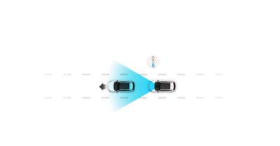 Ilustrácia zobrazujúca prvok Hyundai SmartSense s Výstrahou na odídenie vozidla pred vami