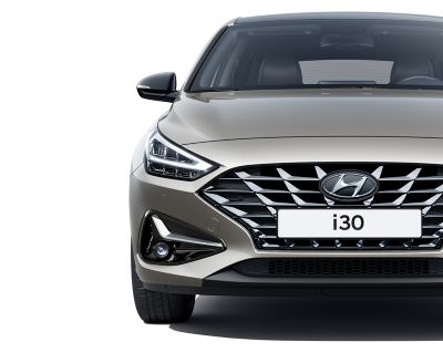 The new Hyundai i30 pictured from the front, highlighting its new headlamp design.
