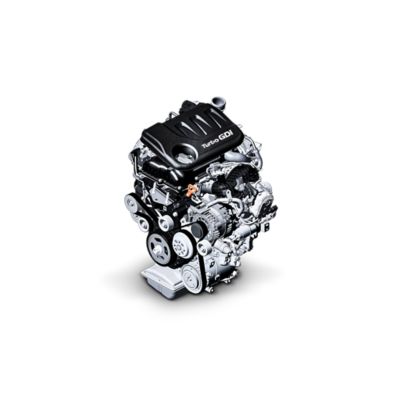 Detail image of a Hyundai Turbo GDi petrol engine.