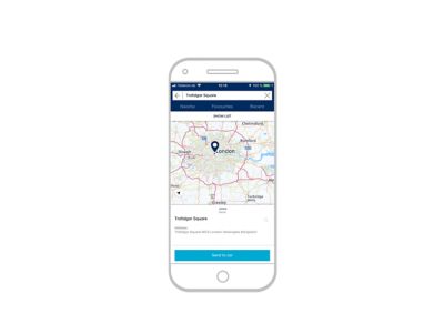 Screenshot of the Hyundai Bluelink iPhone app: send destination to car  