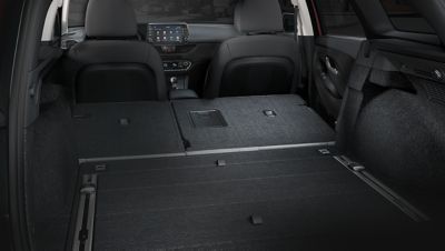 A photo showing the rear seats on the new Hyundai i30 Wagon folded flat.