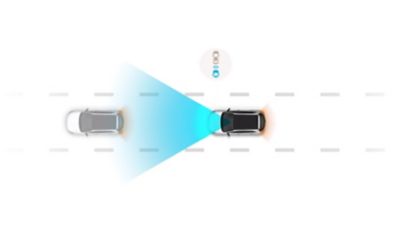 illustration, depicting the Hyundai SmartSense Leading vehicle departure alert feature