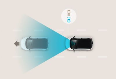 illustration, depicting the Hyundai SmartSense Leading vehicle departure alert feature