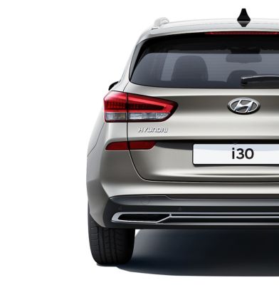 The new Hyundai i30 Wagon pictured from the rear, focused on the rear combination lamps