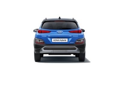 Rear view of the new Hyundai KONA Hybrid compact SUV with its new rear bumper robust new skid plate.