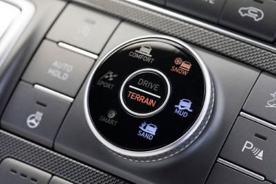 The Terrain Mode Selector in the new Hyundai SANTA FE Plug-in Hybrid 7 seat SUV.