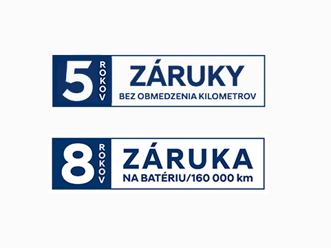 Logo Hyundai 5 rokov záruky bez obmedzenia kilometrov a 8 rokov záruky na batérie.