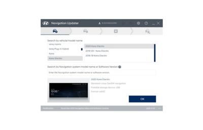 Obrazovka ukazujúca krok 1 procesu stiahnutia aktualizácie softvéru na portáli aktualizácie navigácie Hyundai.