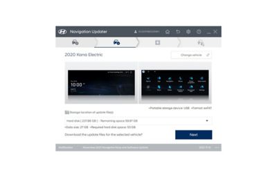 Obrazovka ukazujúca krok 2 procesu stiahnutia aktualizácie softvéru na portáli aktualizácie navigácie Hyundai.