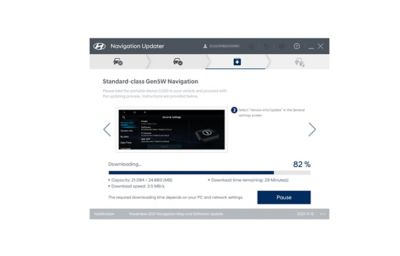 Obrazovka ukazujúca krok 3 procesu stiahnutia aktualizácie softvéru na portáli aktualizácie navigácie Hyundai.