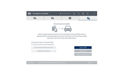 Obrazovka ukazujúca krok 4 procesu stiahnutia aktualizácie softvéru na portáli aktualizácie navigácie Hyundai.