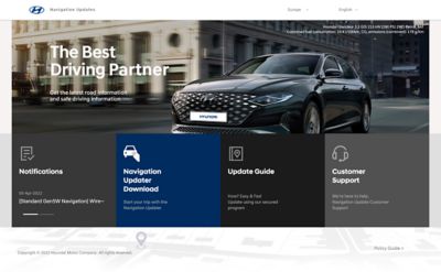 Domovská stránka portálu Hyundai pre aktualizáciu navigácie.